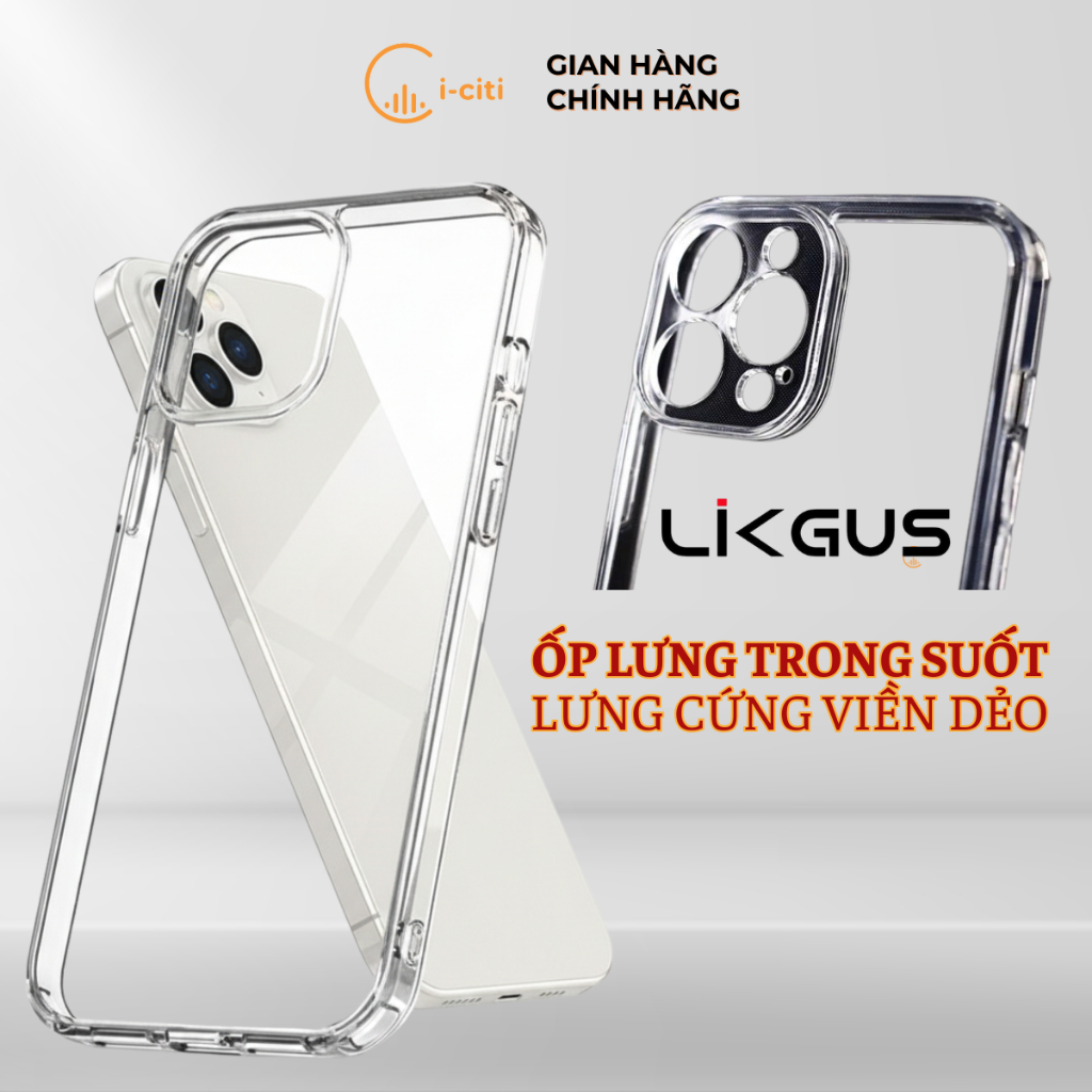 Ốp Lưng LIKGUS Trong Suốt Chống Ố Vàng-Lưng Cứng PC Viền Dẻo Chống Sốc Chống Ố Vàng Dùng Cho IP