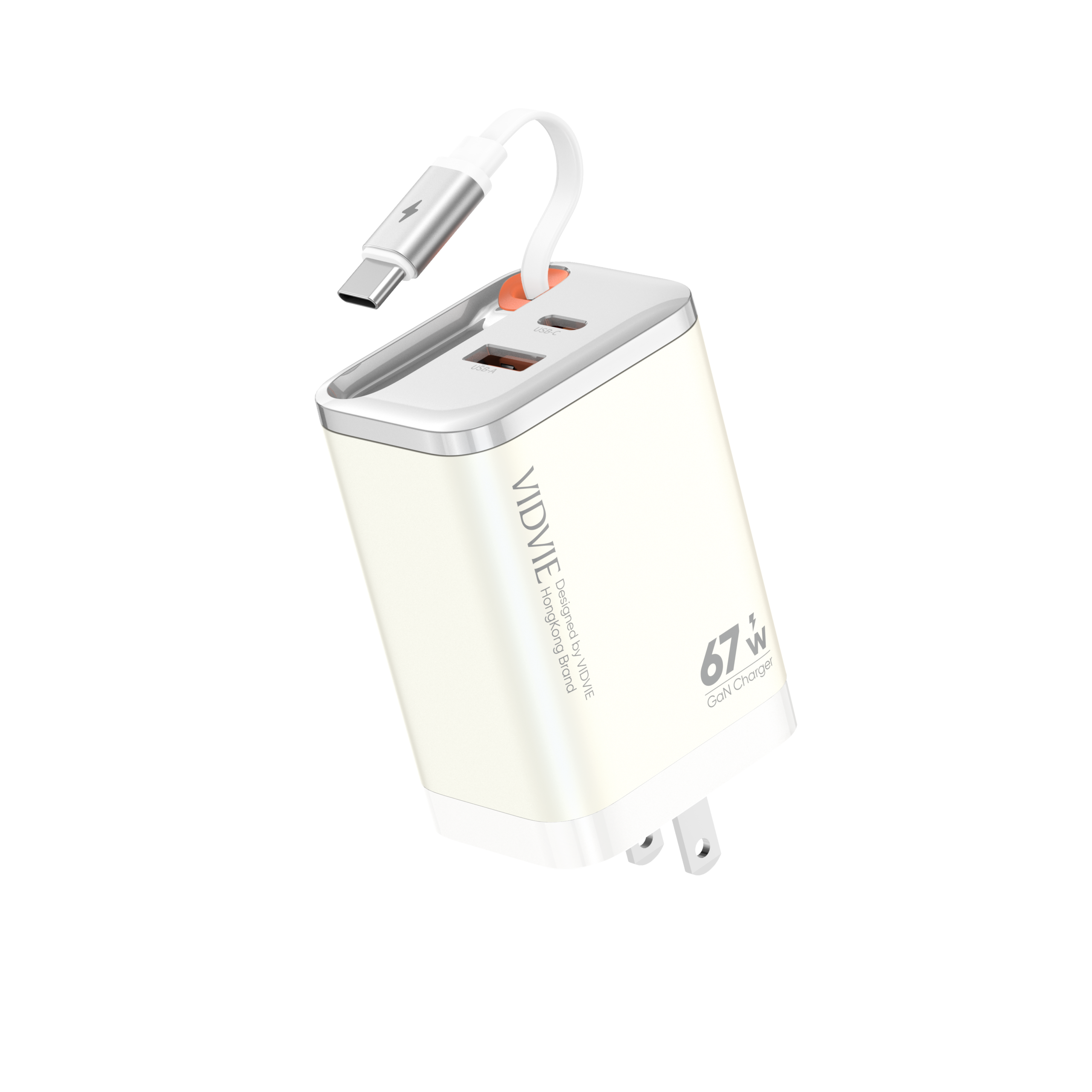 Sạc Siêu Nhanh VIDVIE (XL-PLM324) 67W PD3.0/PPS – 3 Cổng + Cáp USB-C Liền, Sạc Laptop MacBook iPhone Samsung, Sạc Đa Thiết Bị